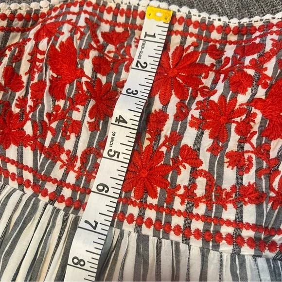 Kate Spade Broome Street Red Floral Embroidered Stripe Tiered Midi Dress S - Picture 6 of 12